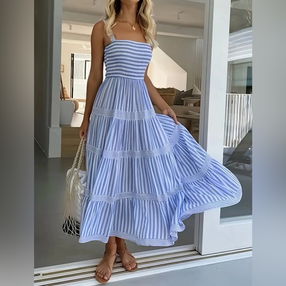 Blue & White Striped Coastal Sleeveless Maxi Dress, 1X, NWT! - Picture 3 of 15